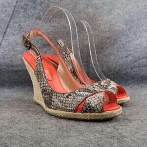 Audrey Brooke Shoes Womens 9.5 Wedge Sandals Espadrille Slingback Snake Peep Toe
